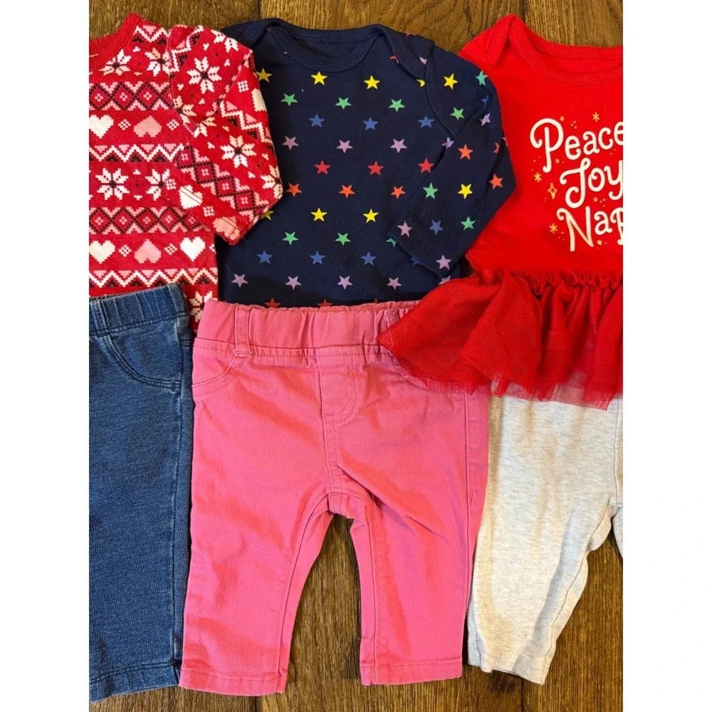 Baby Girl 0/3 Months Clothes Lot Outfits Pants Long Sleeve Shirts Peace Joy Naps